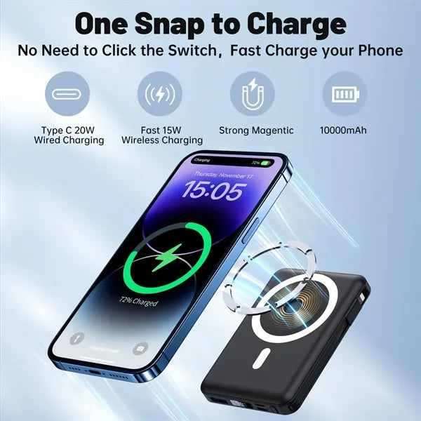 20000mAh Magnetic Wireless Power Bank with Built-in Cables
