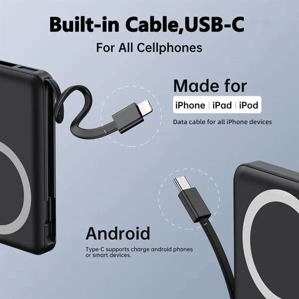 20000mAh Magnetic Wireless Power Bank with Built-in Cables