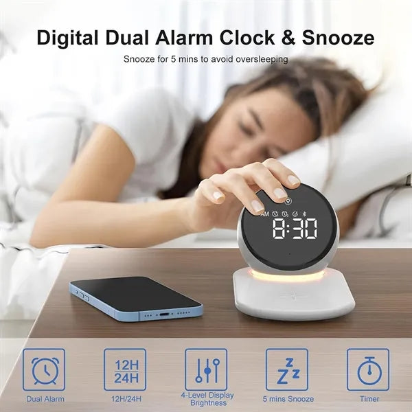 5 in 1 Digital Alarm Clock with Wireless Charger and Bluetoo