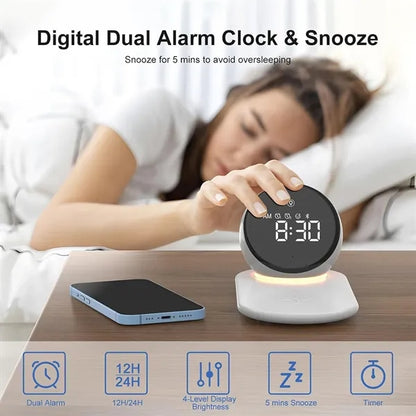 5 in 1 Digital Alarm Clock with Wireless Charger and Bluetoo