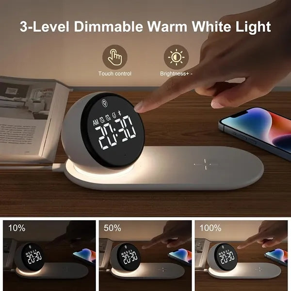 5 in 1 Digital Alarm Clock with Wireless Charger and Bluetoo