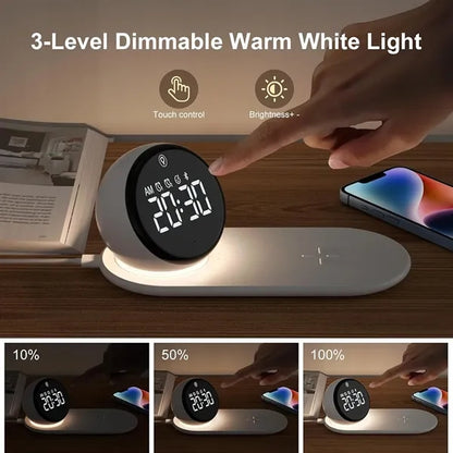5 in 1 Digital Alarm Clock with Wireless Charger and Bluetoo