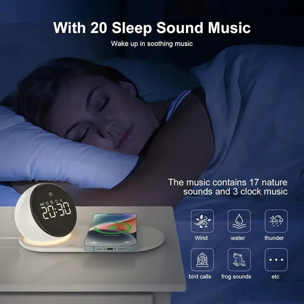 5 in 1 Digital Alarm Clock with Wireless Charger and Bluetoo