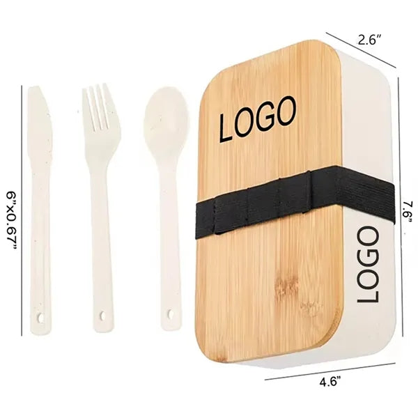 Wheat Straw Lunch Bento Box With Cutlery & Bamboo Lid