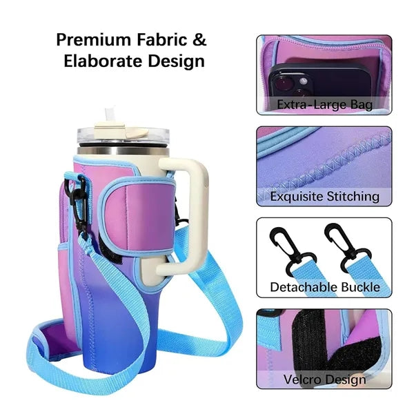 Waterproof Bottle Pouch with Phone Pocket for 40 oz Tumbler