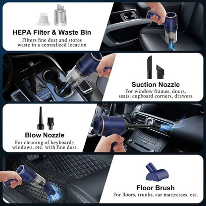 Handheld Car Vacuum Cleaner with LED Light and Multi-Nozzles