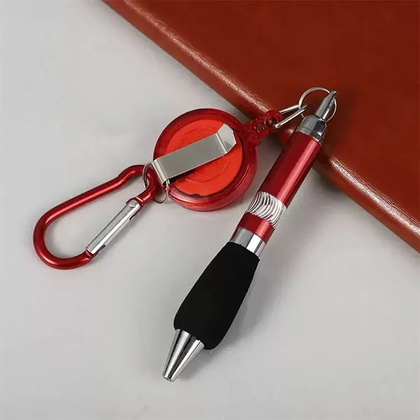 Retractable Drawstring Pen Badge Belt Clip Carabiner Set