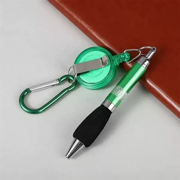 Retractable Drawstring Pen Badge Belt Clip Carabiner Set