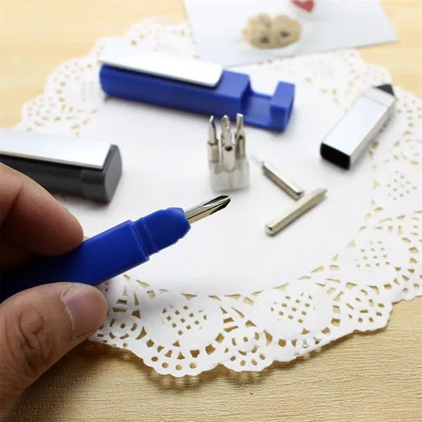 Functional tool pen with mobile phone holder and screwdriver