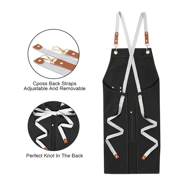 Waterproof Canvas Kitchen Aprons w/ Detachable Cross Straps
