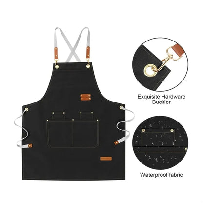 Waterproof Canvas Kitchen Aprons w/ Detachable Cross Straps