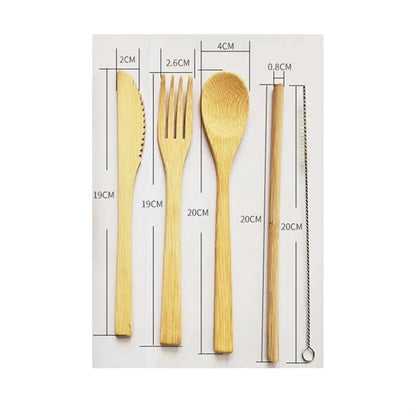 Bamboo Cutlery Set With Travel Pouch-5 Pieces