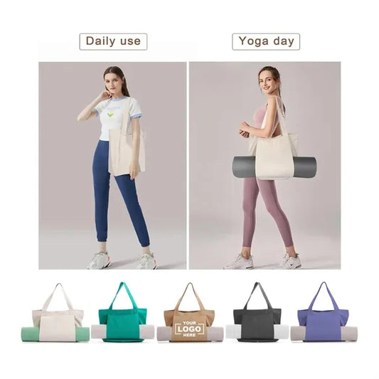 Custom Women Fitness Round Canvas Yoga Mat Carry Tote Bag