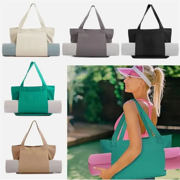 Custom Women Fitness Round Canvas Yoga Mat Carry Tote Bag