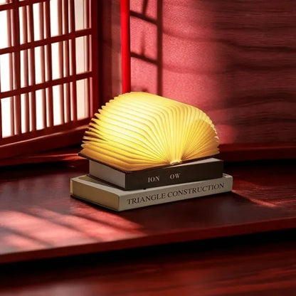 3-Color LED Folding Magnetic Book Shape Lamp Wooden Decor
