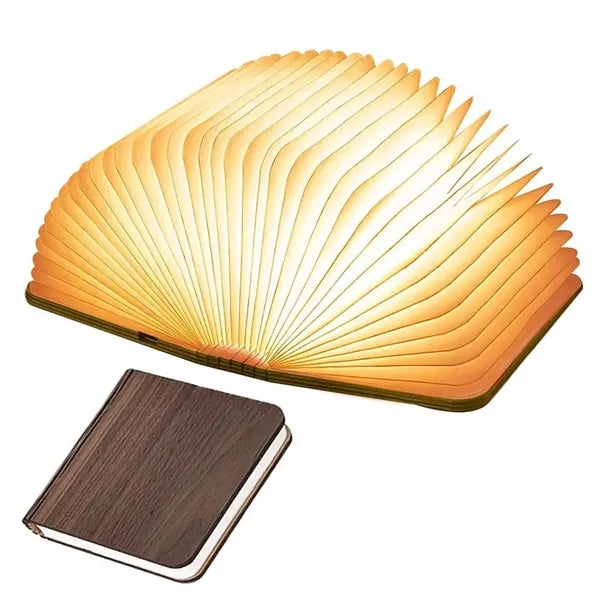 3-Color LED Folding Magnetic Book Shape Lamp Wooden Decor