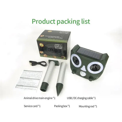 USB Solar Charging Waterproof Ultrasound LED Animal Repeller