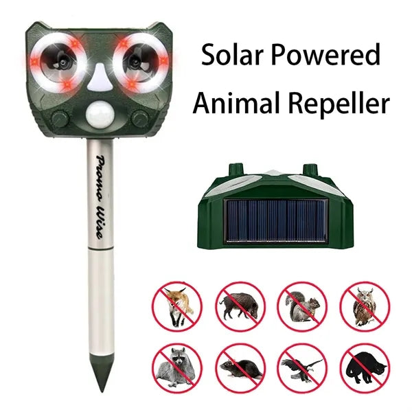 USB Solar Charging Waterproof Ultrasound LED Animal Repeller