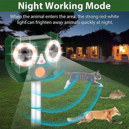 USB Solar Charging Waterproof Ultrasound LED Animal Repeller