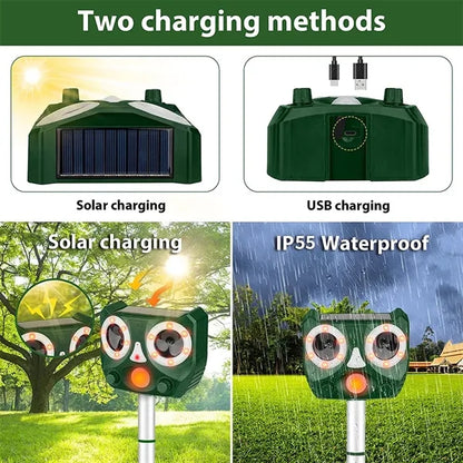 USB Solar Charging Waterproof Ultrasound LED Animal Repeller