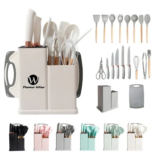 19Pcs Wooden Handle Non-stick Silicone Kitchen Utensil Set