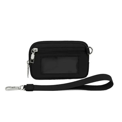 Nylon Solid Color Wrist Strap Card Bag Wallet with ID Window