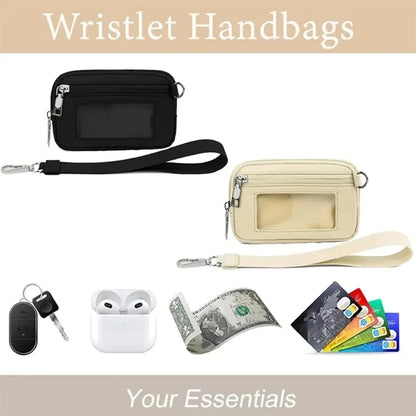 Nylon Solid Color Wrist Strap Card Bag Wallet with ID Window