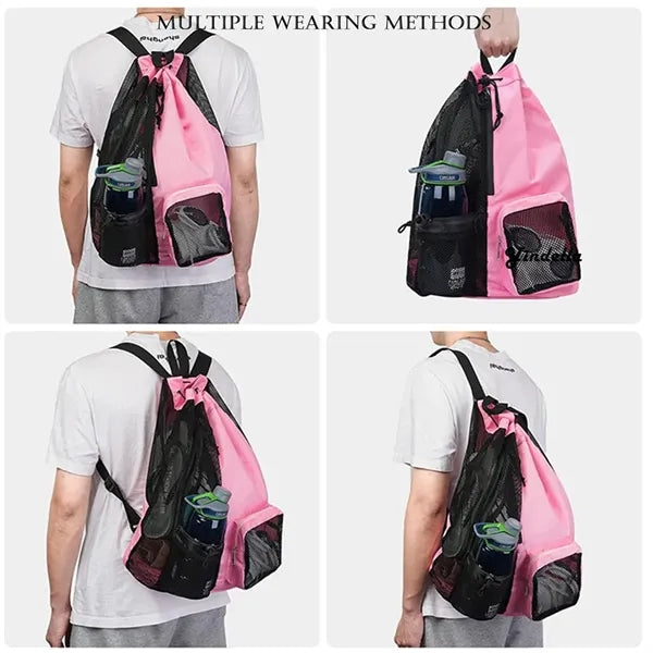 Dry Wet Separation Swim Bag Mesh Drawstring Beach Backpack