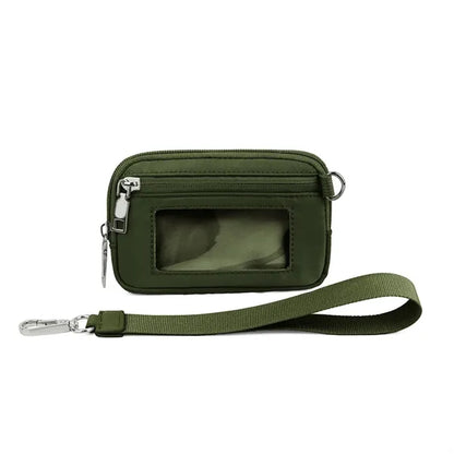 Nylon Solid Color Wrist Strap Card Bag Wallet with ID Window