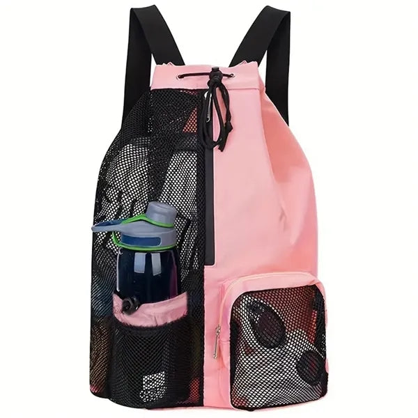 Dry Wet Separation Swim Bag Mesh Drawstring Beach Backpack