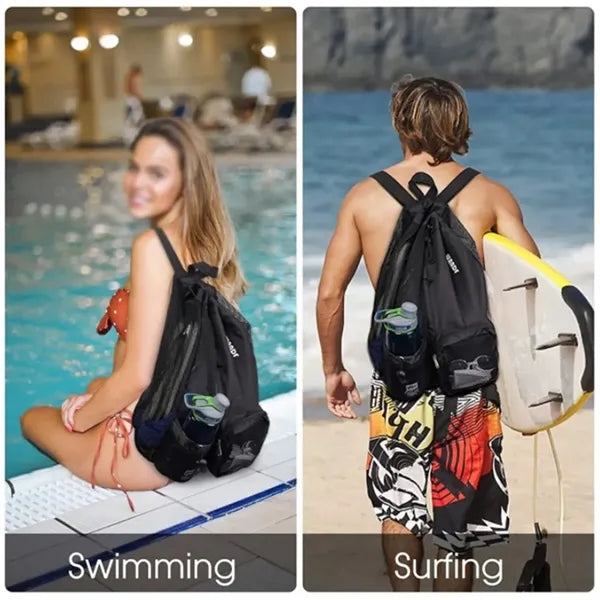 Dry Wet Separation Swim Bag Mesh Drawstring Beach Backpack