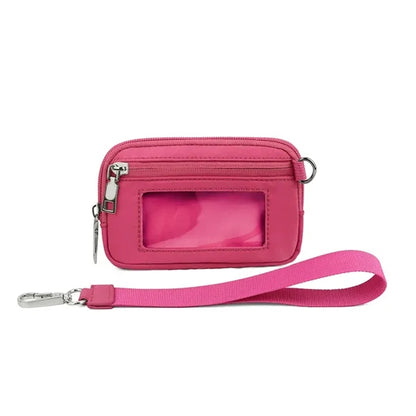 Nylon Solid Color Wrist Strap Card Bag Wallet with ID Window
