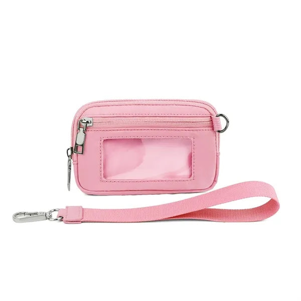 Nylon Solid Color Wrist Strap Card Bag Wallet with ID Window