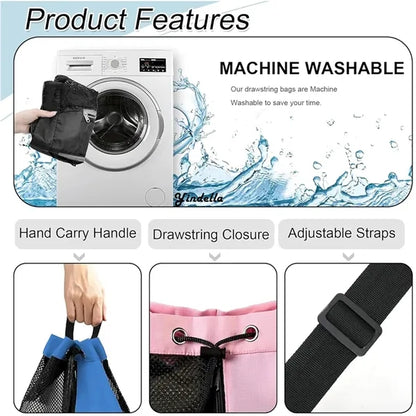 Dry Wet Separation Swim Bag Mesh Drawstring Beach Backpack