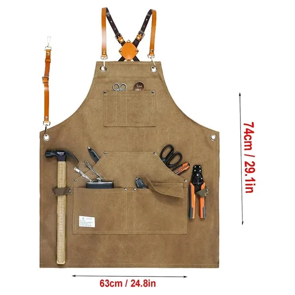 Canvas Cross Back Work Apron with Multiple Tool Pocket