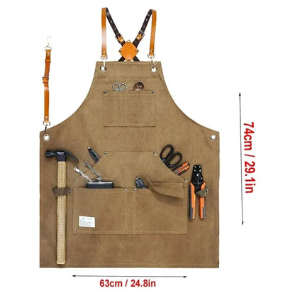 Canvas Cross Back Work Apron with Multiple Tool Pocket