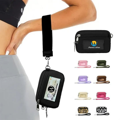Nylon Solid Color Wrist Strap Card Bag Wallet with ID Window