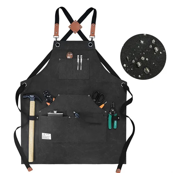 Canvas Cross Back Work Apron with Multiple Tool Pocket