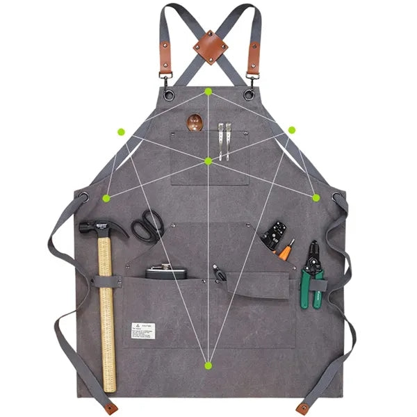 Canvas Cross Back Work Apron with Multiple Tool Pocket