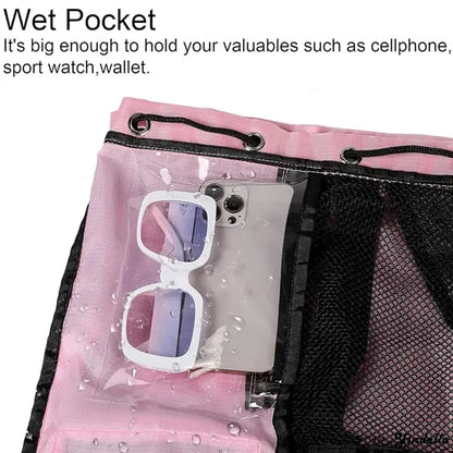 Dry Wet Separation Swim Bag Mesh Drawstring Beach Backpack