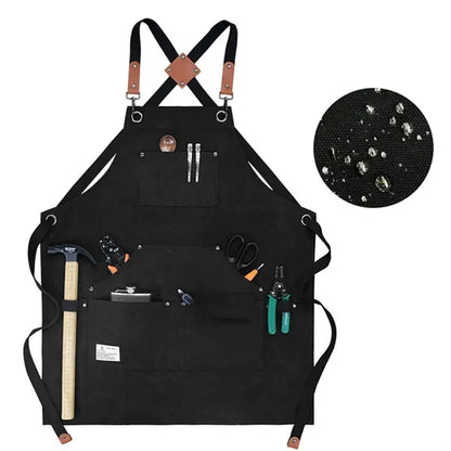 Canvas Cross Back Work Apron with Multiple Tool Pocket
