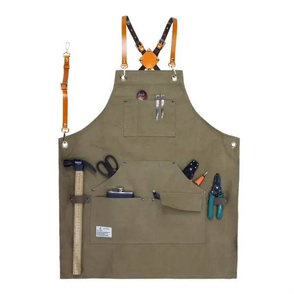 Canvas Cross Back Work Apron with Multiple Tool Pocket