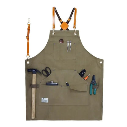 Canvas Cross Back Work Apron with Multiple Tool Pocket