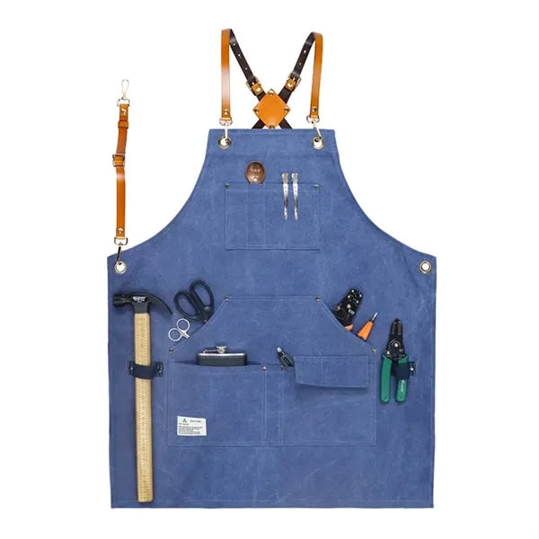 Canvas Cross Back Work Apron with Multiple Tool Pocket