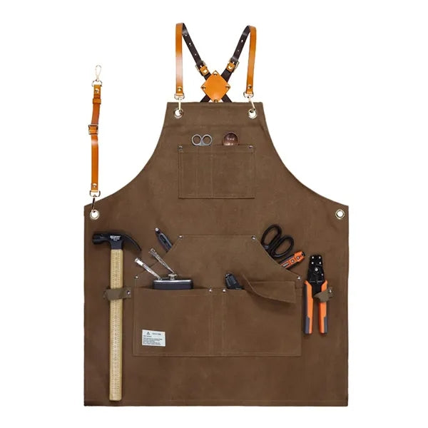 Canvas Cross Back Work Apron with Multiple Tool Pocket