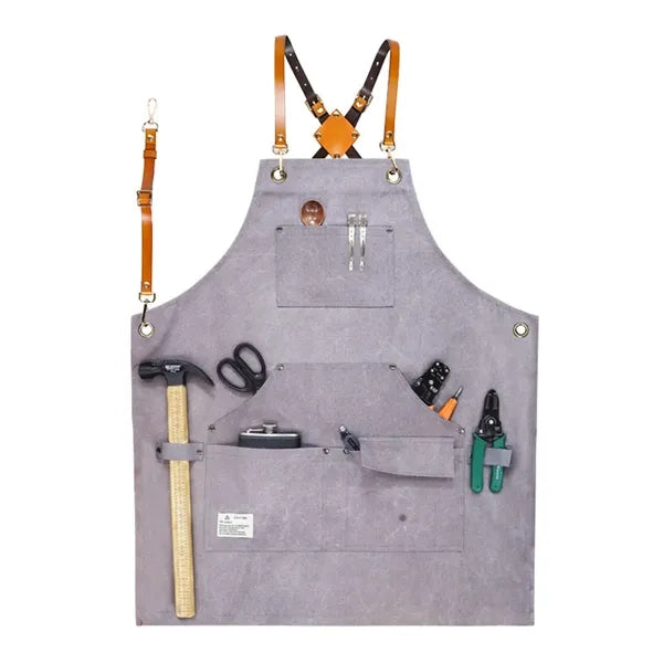 Canvas Cross Back Work Apron with Multiple Tool Pocket