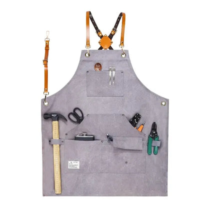 Canvas Cross Back Work Apron with Multiple Tool Pocket
