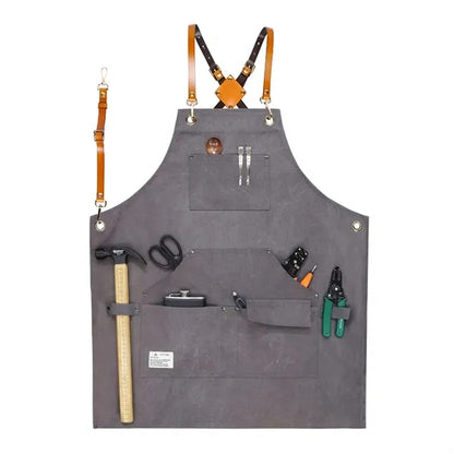 Canvas Cross Back Work Apron with Multiple Tool Pocket