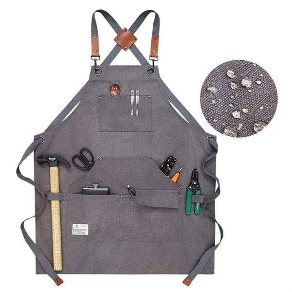 Canvas Cross Back Work Apron with Multiple Tool Pocket