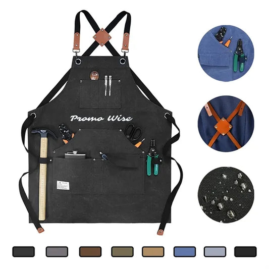 Canvas Cross Back Work Apron with Multiple Tool Pocket